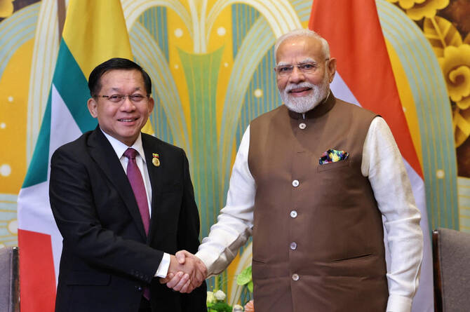 India’s Prime Minister Narendra Modi met Myanmar’s military chief Min Aung Hlaing on Aug. 31, 2025, in Tianjin, China, during the Shanghai Cooperation Organization Summit.