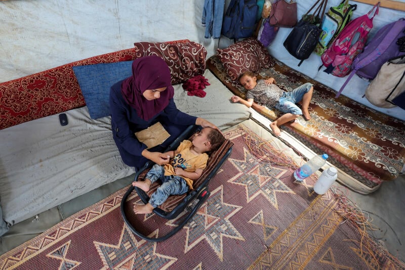 The mother of Palestinian boy, the first person to contract polio in Gaza in 25 years, in Deir Al-Balah, in the central Gaza Strip, on August 28, 2024. Photo / REUTERS