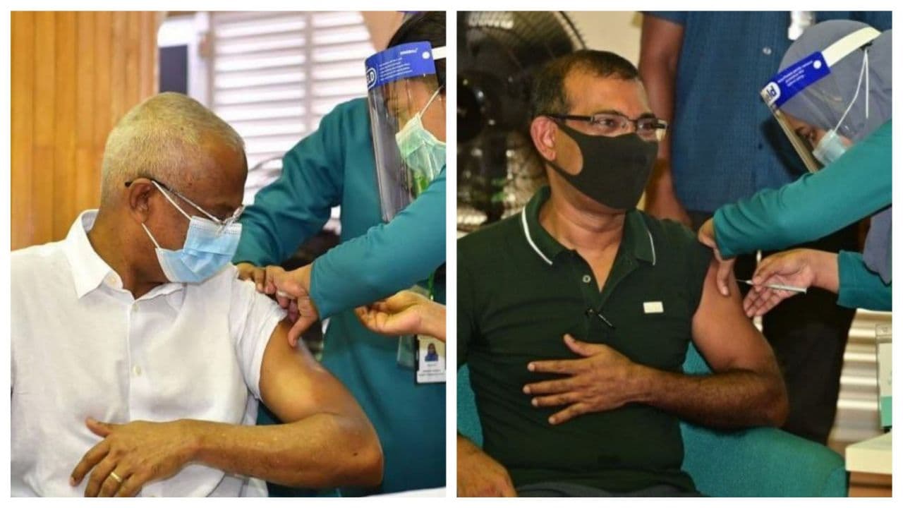 President and Speaker of Parliament receiving the first dose of Covid-19 vaccine.