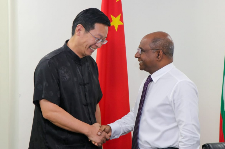 (Right to Left) Minister of Foreign Affairs Abdulla Shahid and Chinese Ambassador to the Maldives, Mr. Zhang Lizhong. Photo: Ministry of Foreign Affairs