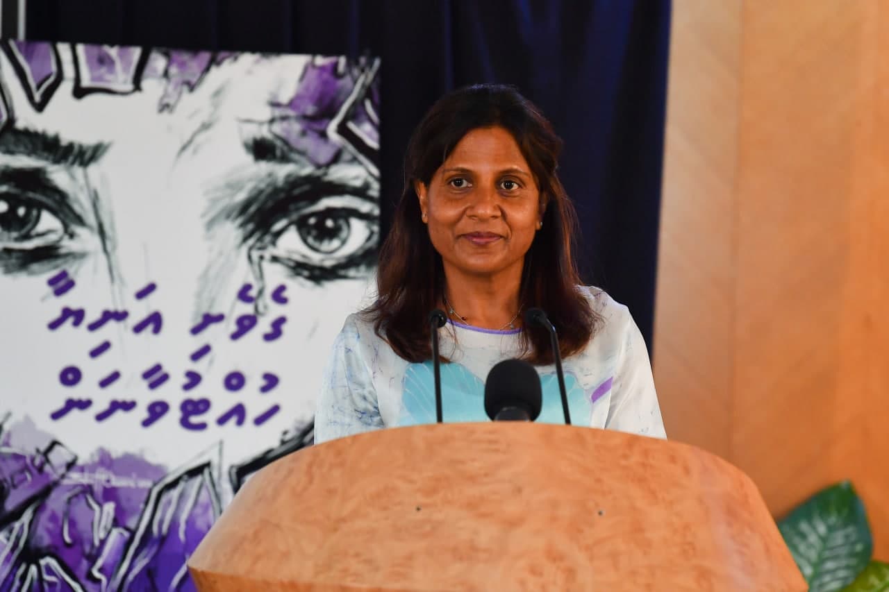 First Lady Fazna Ahmed speaking after launching the first edition of the "Saasthura" magazine.