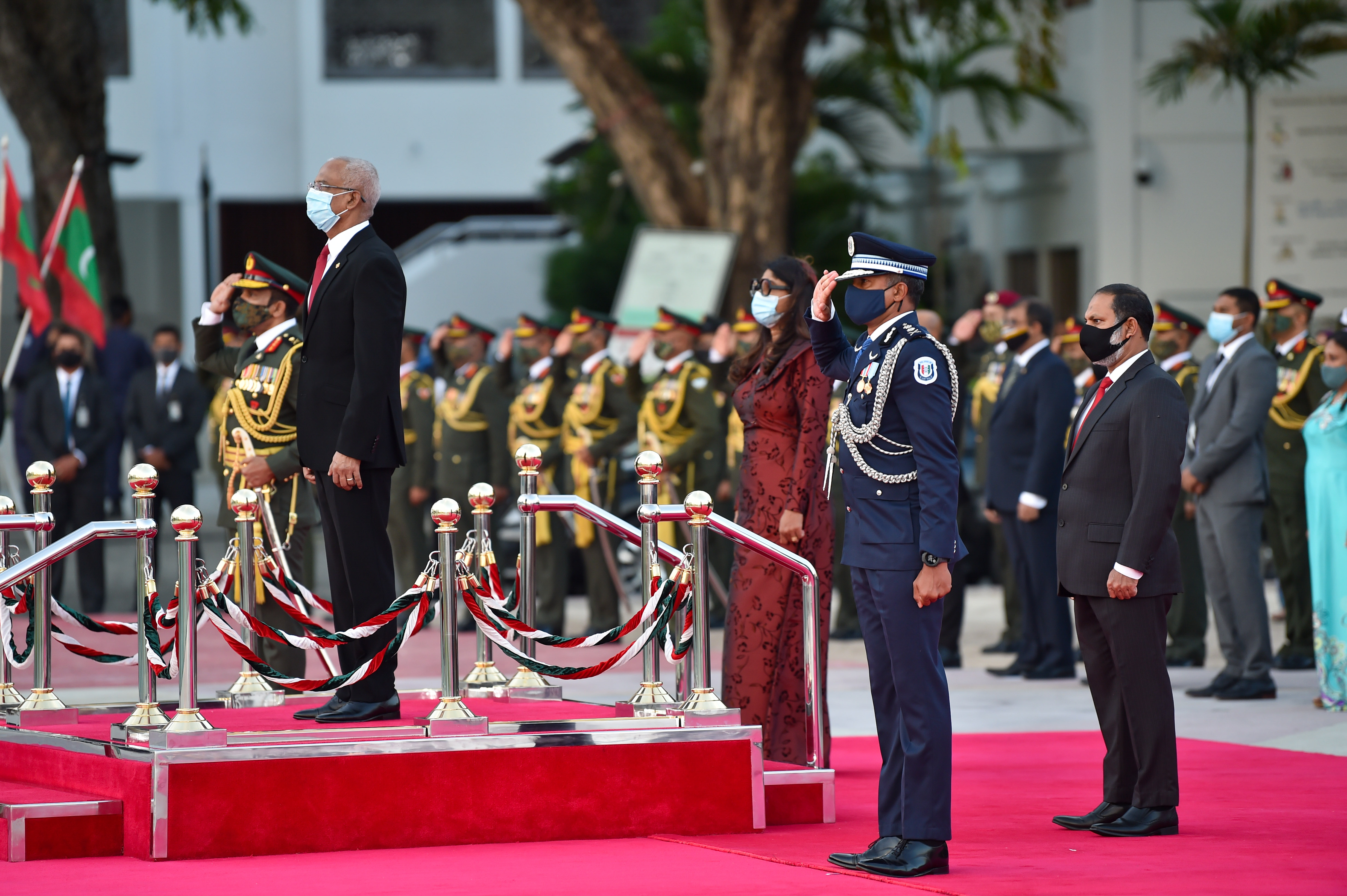 Flag hoisting ceremony held at the Male’ City Republic Square on the occasion of National Day. Photo: Presidents Office