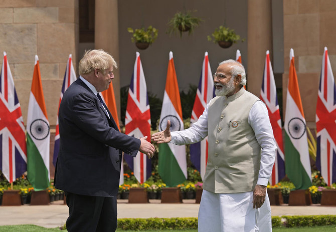 British Prime Minister Boris Johnson with Indian Prime Minister Narendra Modi.