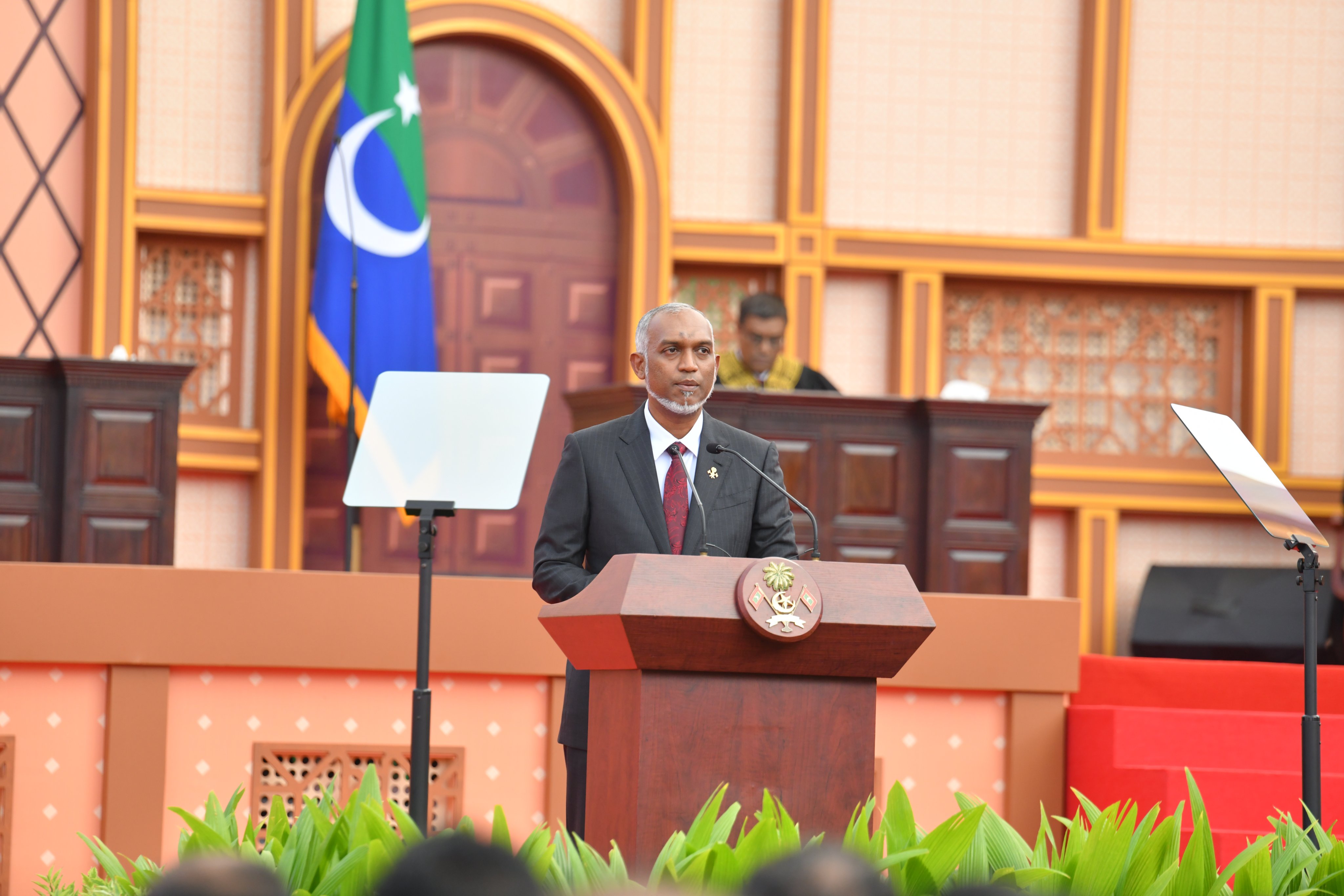 President Dr. Mohamed Muizzu addressing the country after his oath taking ceremony. (Photo: Peoples Majilis)