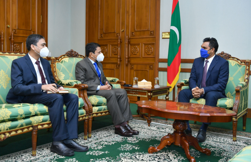 The High Commissioner of the People’s Republic of Bangladesh to the Maldives, Rear Admiral Nazmul Hassan paying a courtesy call on Vice President Faisal Naseem. Photo: Presidents Office.