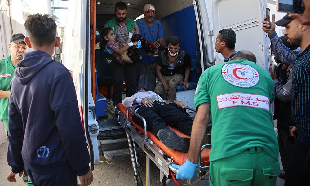 Wounded Palestinians arrive for treatment at Al-Ahli Arab hospital, in Gaza City on October 19, 2024. Photo: AFP