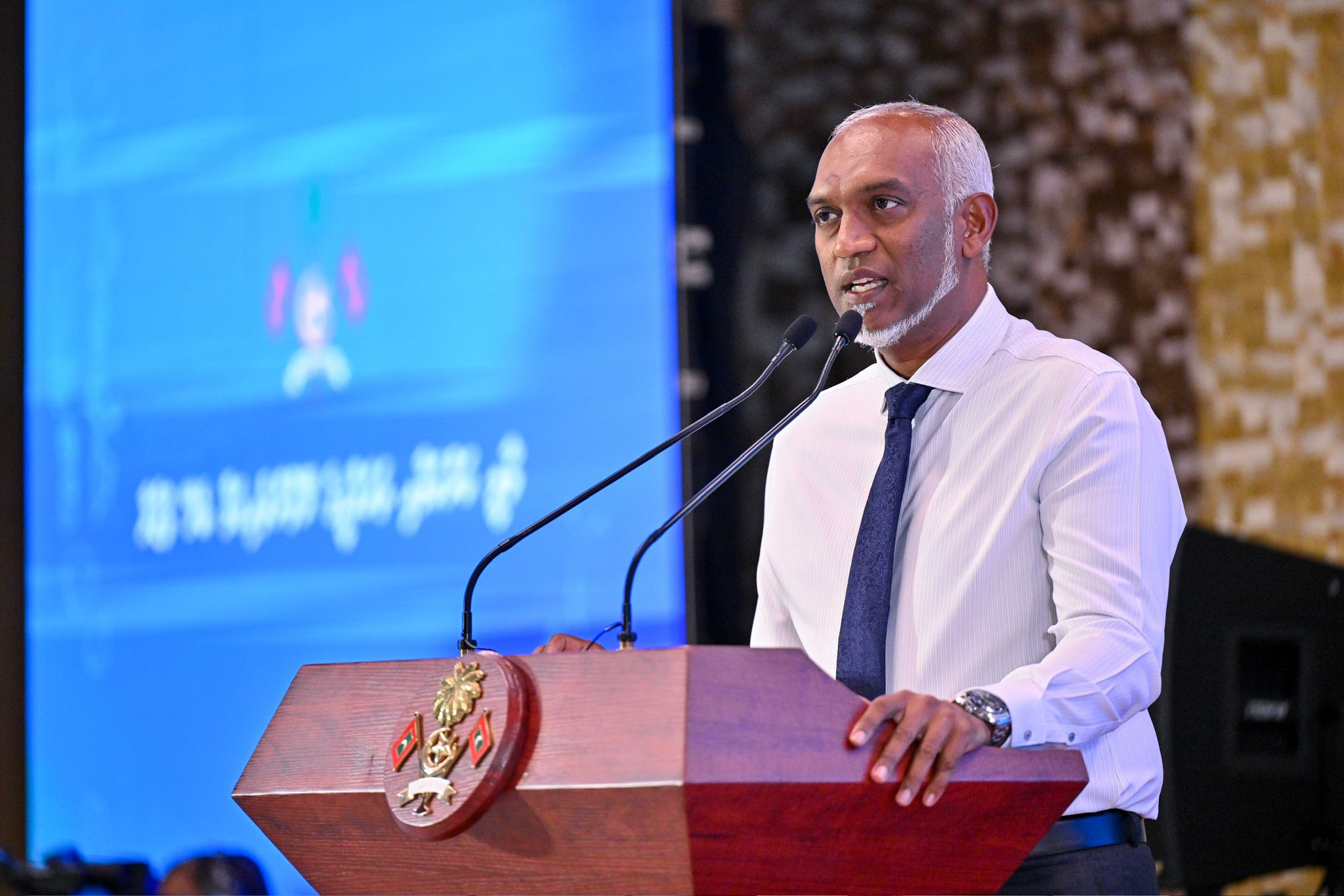 President Dr. Mohamed Muizzu speaking at the project formalization ceremony. --Photo: PO