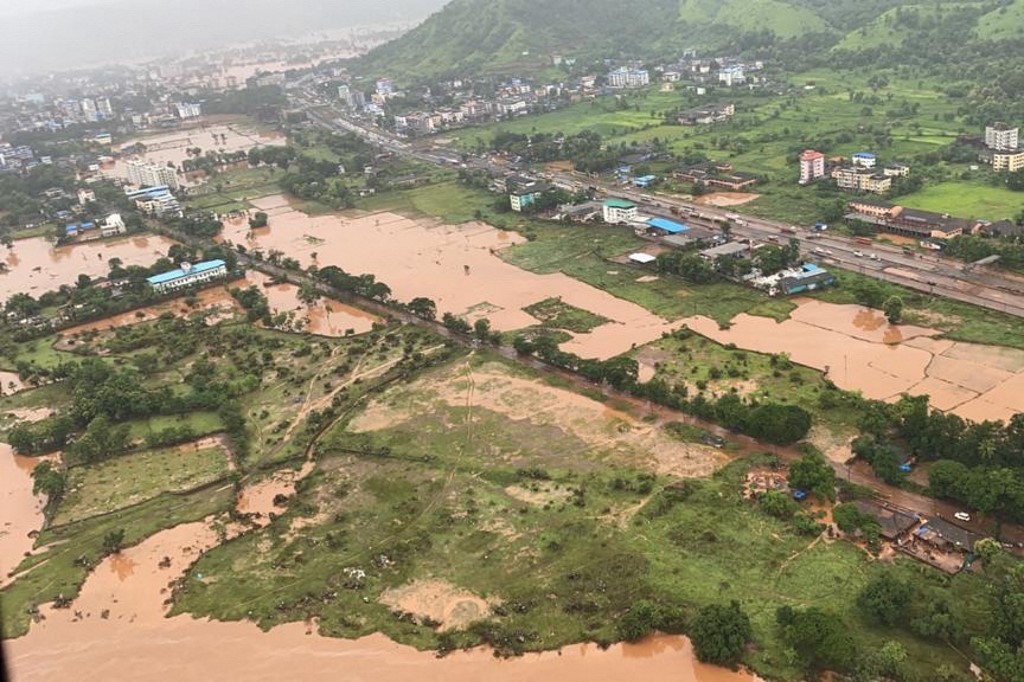 This handout photo by the Indian Navy shows areas inundated with flood water after heavy monsoon rains in Raigad district of Maharashtra on July 23.