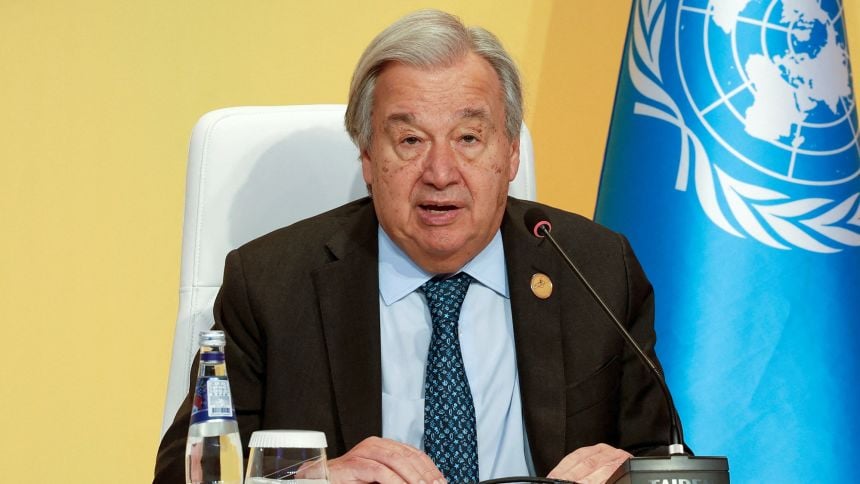 United Nations Secretary-General António Guterres speaks on the day of the Second World Summit for Social Development in Doha, Qatar, on Tuesday, November 4. Ibraheem Abu Mustafa/Reuters