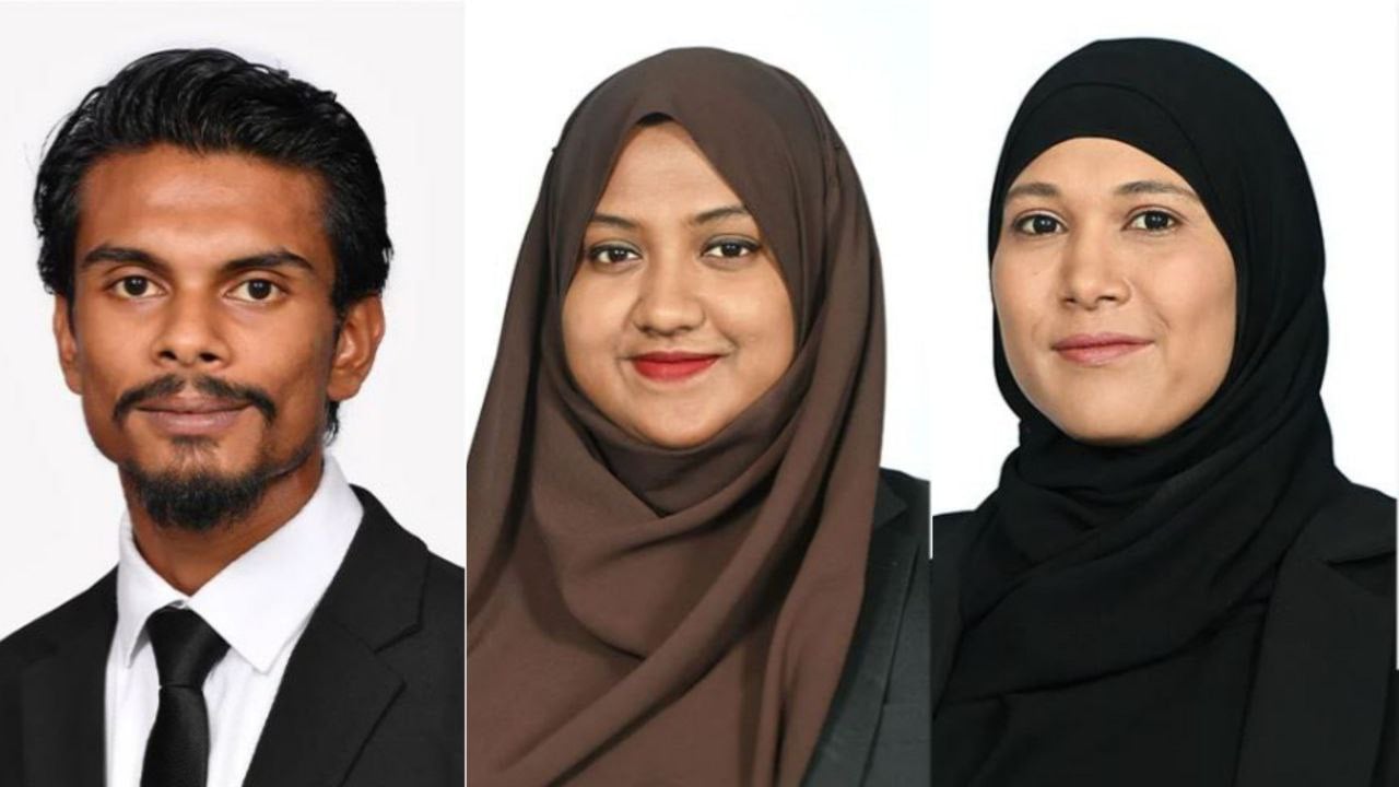 (R-L)Youth Ministry Deputy Ministers Maryam Shiuna, Malsha Shareef, and Mahzoom Majid who were suspended over derogatory remarks.