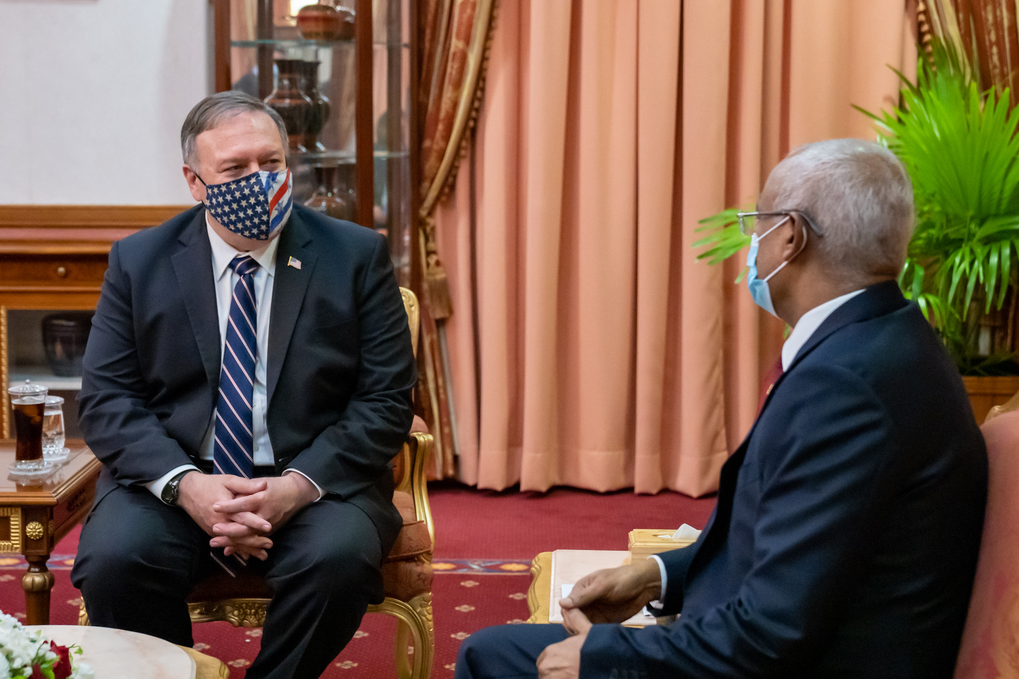 Courtesy call paid to the President of the Maldives, Ibrahim Mohamed Solih by the Secretary of State of the United States of America, Michael R. Pompeo.