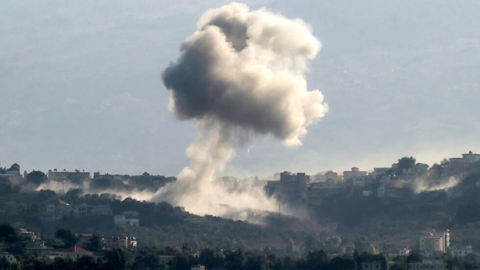 An Israeli air strike on the southern Lebanese village of Khiam (AFP)