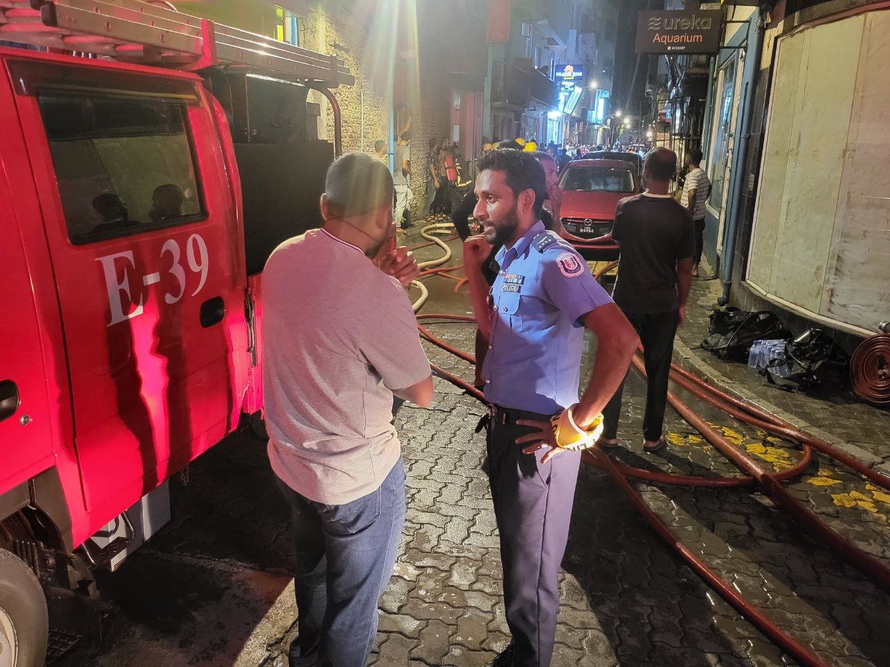 MNDF Fire and Rescue, and Maldives Police Service at the incident scene last night.