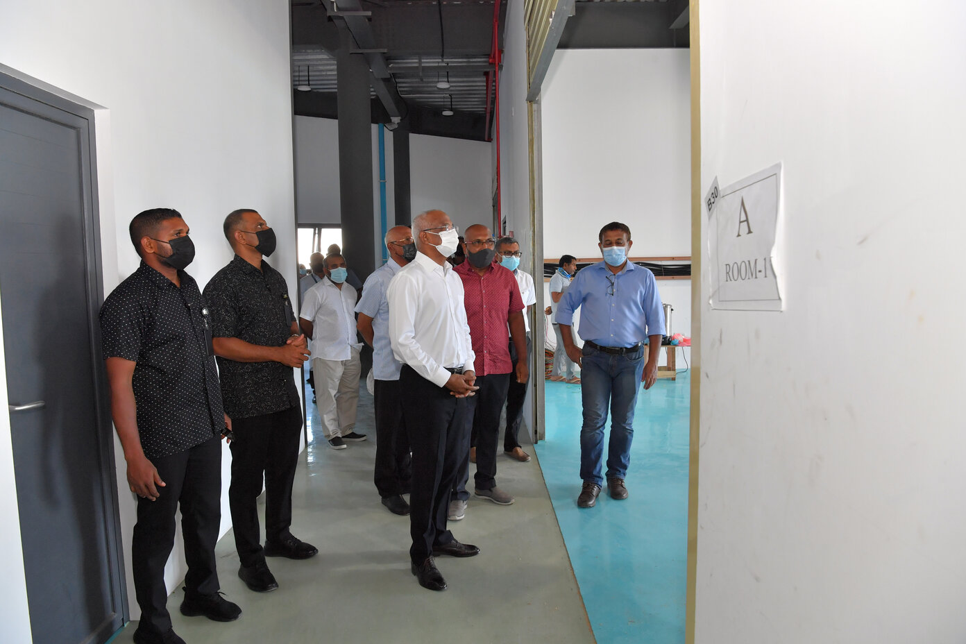 President Ibrahim Mohamed Solih touring the Covid-19 medical facility development site.