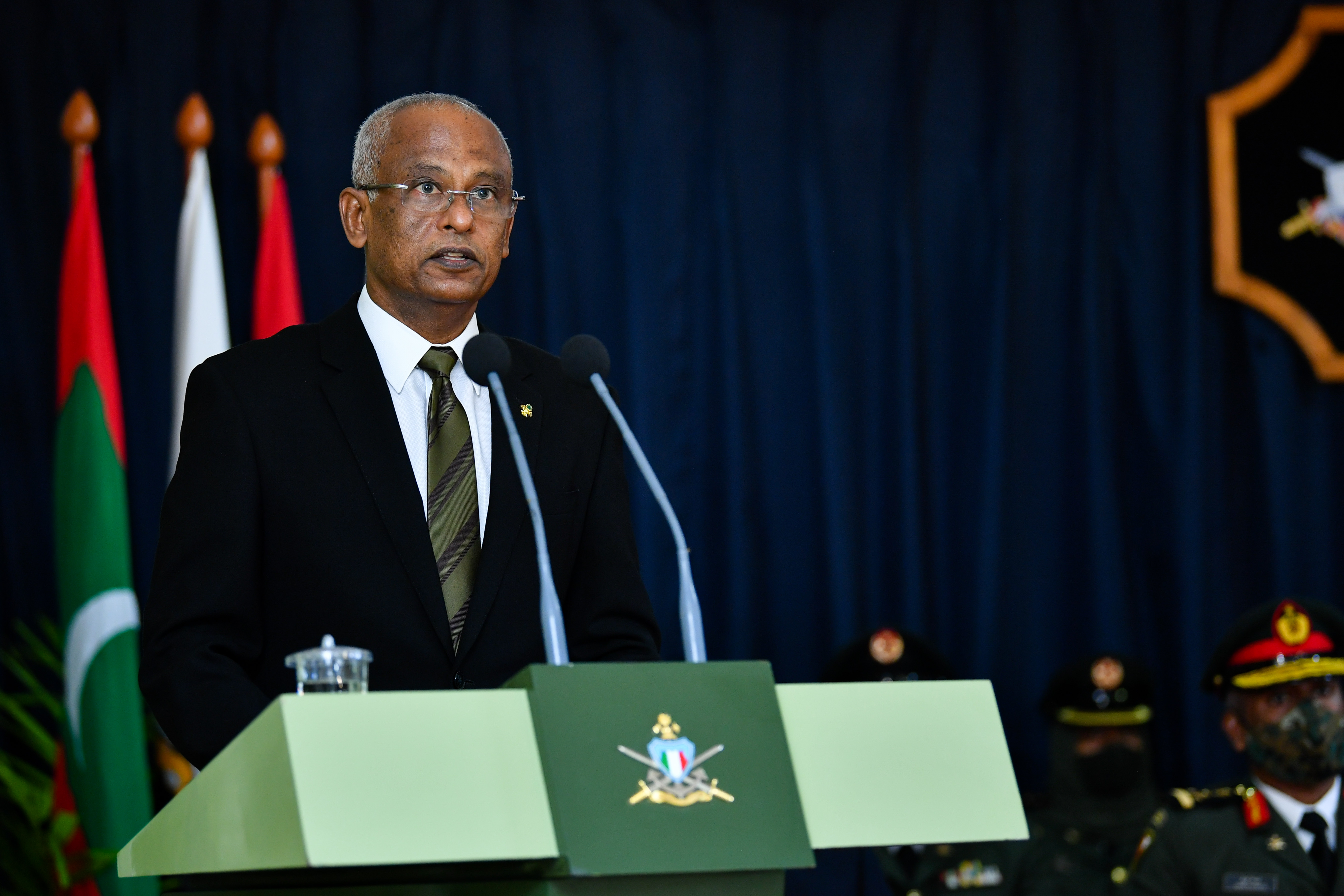 President Ibrahim Mohamed Solih addressing graduates of the Maldives National Defence Forces’ (MNDF’s) 66th basic training course. Photo: President's Office.