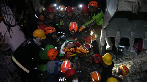 A man stretchered out of the rubble after 110 hours in the Nurdagi district of Gaziantep city. (Photo: Reuters)