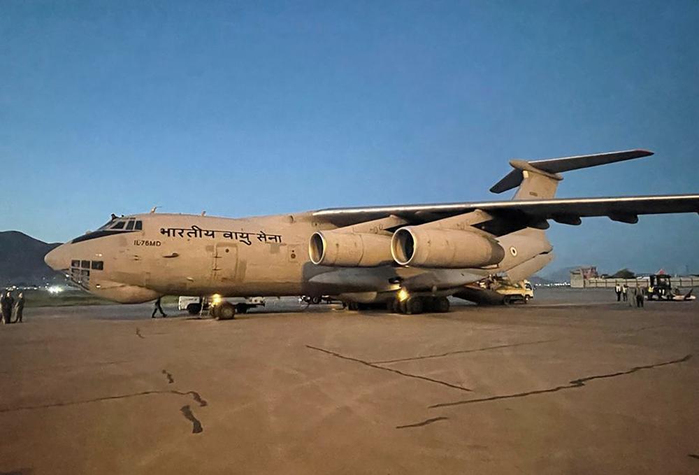 An Indian Air Force aircraft with earthquake relief consignment lands in Kabul, Afghanistan.  (Photo: India's Ministry of External Affairs)