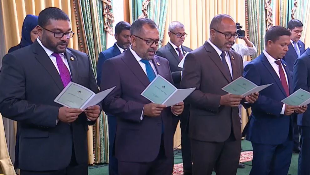 Screen grab from the live oath-taking ceremony for the new Cabinet.