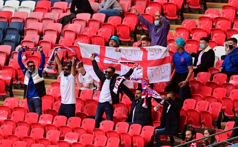 England fans inside Wembley stadium before match between England and the Czech Republic.