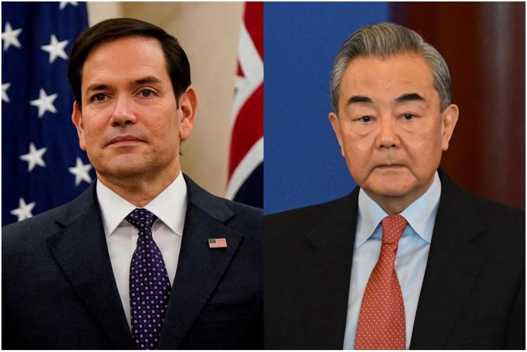 US Secretary of State Marco Rubio, left, and China's FM Wang Yi.