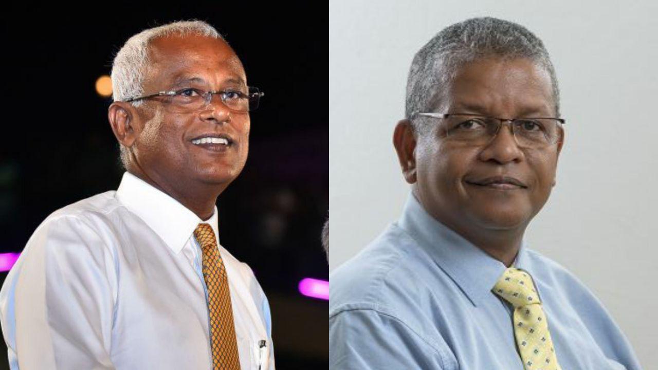 (Right to Left) Seychelles' new, President-elect Wavel Ramkalaman and President Ibrahim Mohamed Solih