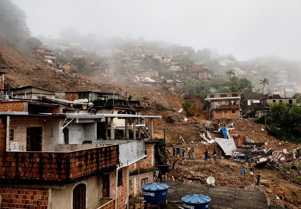 View of the scene after a mudslide in Petropolis, Brazil