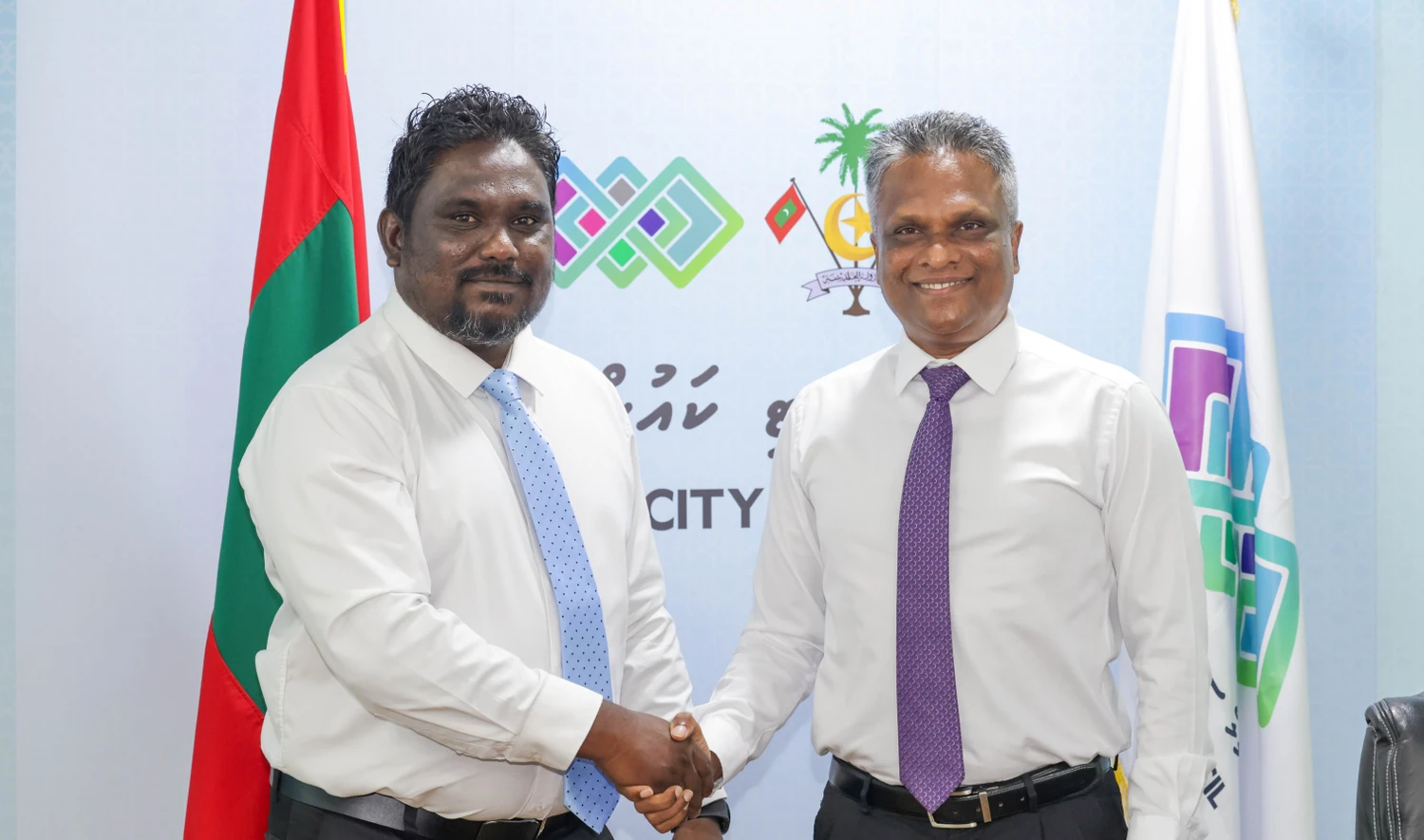 Areesh, who was elected Deputy Mayor of the Male' city council, with Mayor Azim