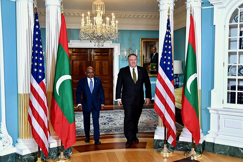 US Secretary Pompeo meeting with Maldives Foreign Minister Shahid in Washington earlier this year.