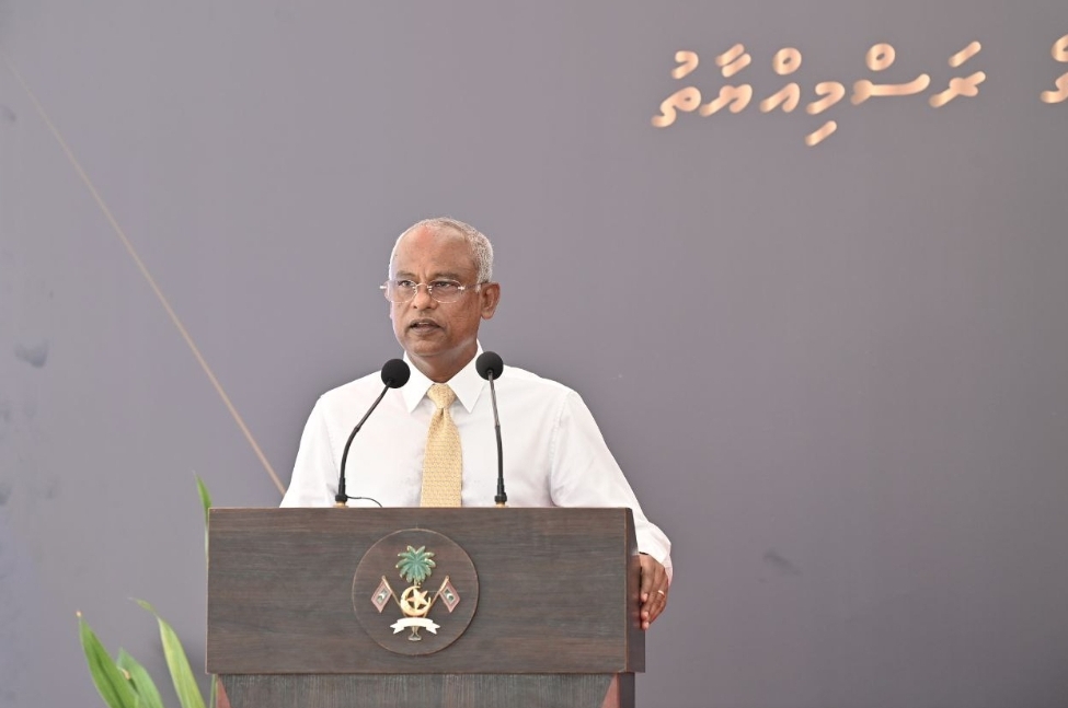 President Ibrahim Mohamed Solih speaking at the inauguration of the new powerhouse and the administrative building of FENAKA Corporation on the island.