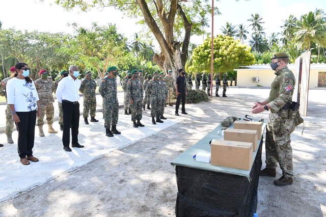 President Ibrahim Mohamed Solih observing a military training demonstration at the Central Area Headquarters of MNDF. Photo: President's office.