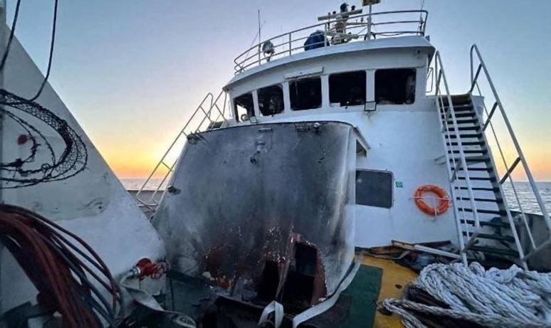 Damage on the Gaza Freedom Flotilla vessel Conscience. Photograph: Freedom Flotilla Coalition/Reuters