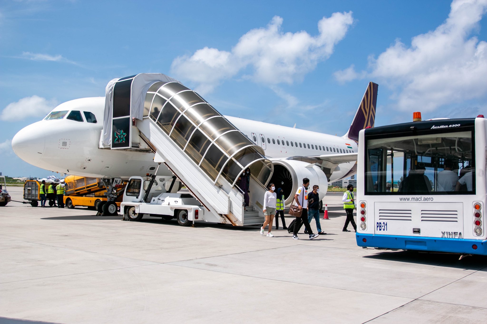 Tourist arrival to the Maldives.