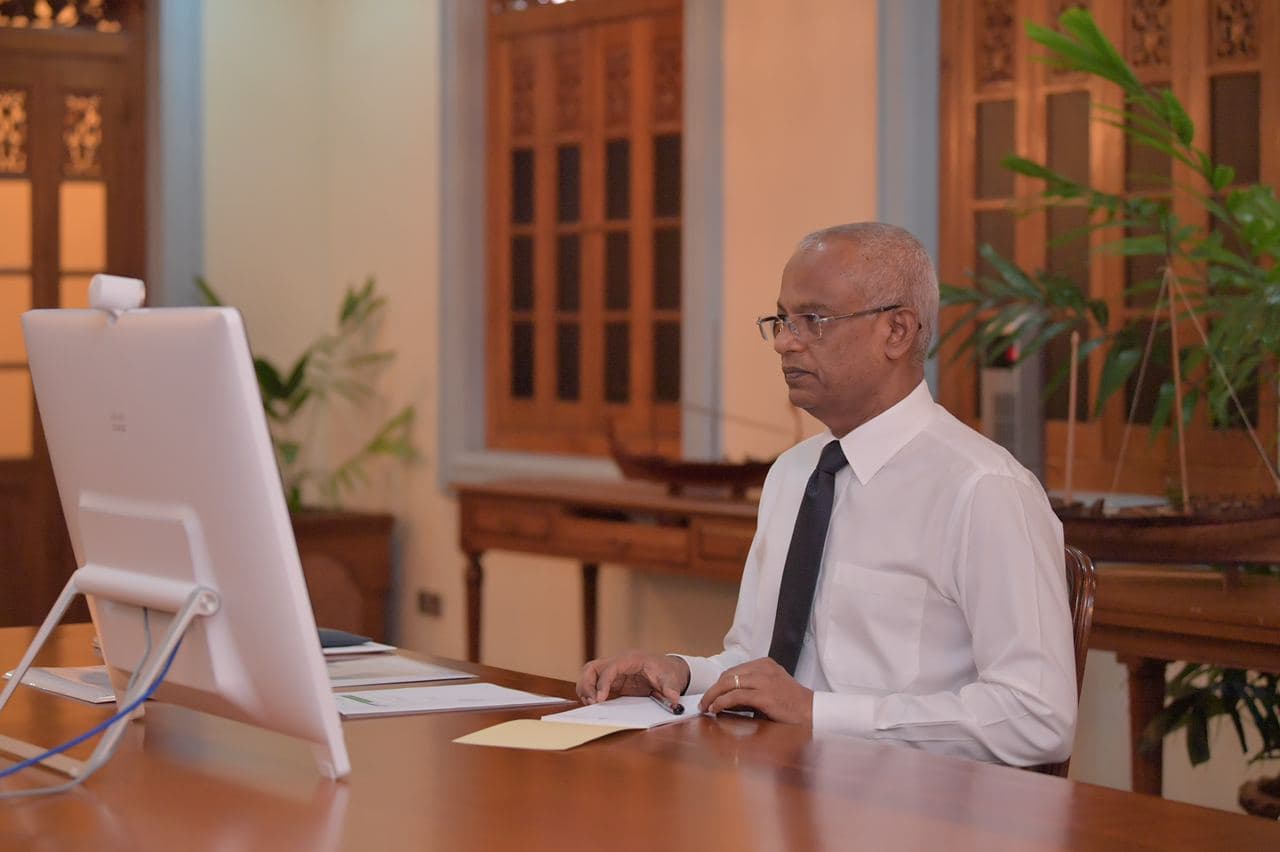 President Ibrahim Mohamed Solih joining a virtual cabinet meeting.