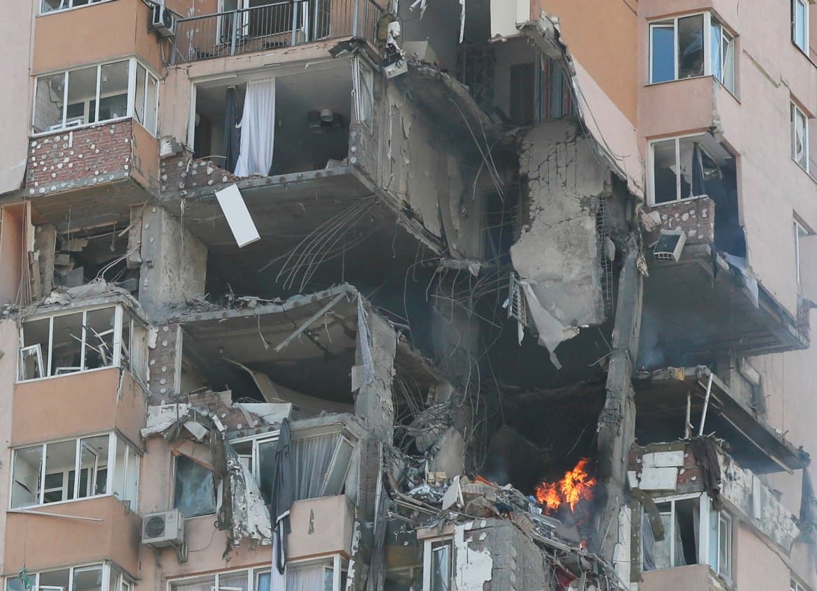 An apartment building damaged by shelling in Kyiv. (Photo:Reuters)