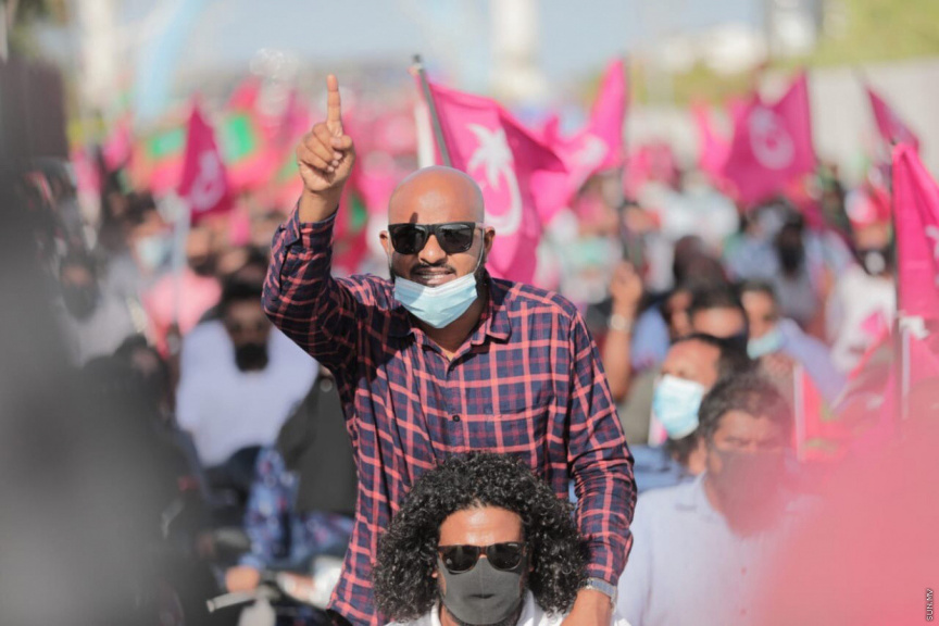 PNC deputy leader, Ibrahim Shujau pictured during a motorcycle rally held in Male' City by the opposition coalition. Photo: PPM