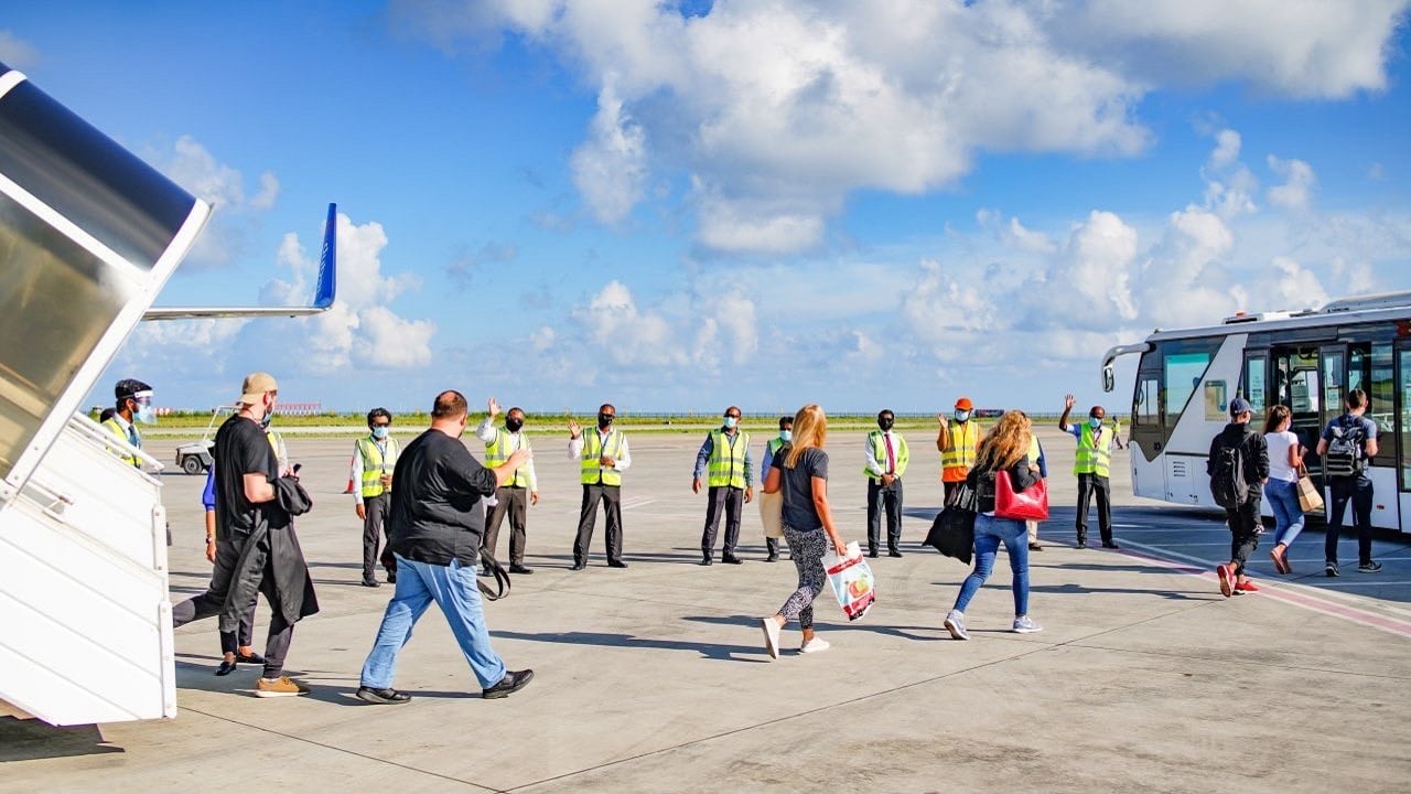 Tourist arrival to the Maldives.