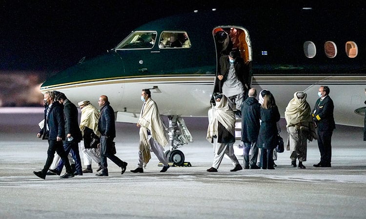 Representatives of the Taliban arrive in Gardermoen, Norway, on Saturday. (Photo: AP)