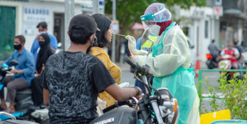 Rapid Response Team (RRT) officials collecting Covid test samples. Photo: HPA