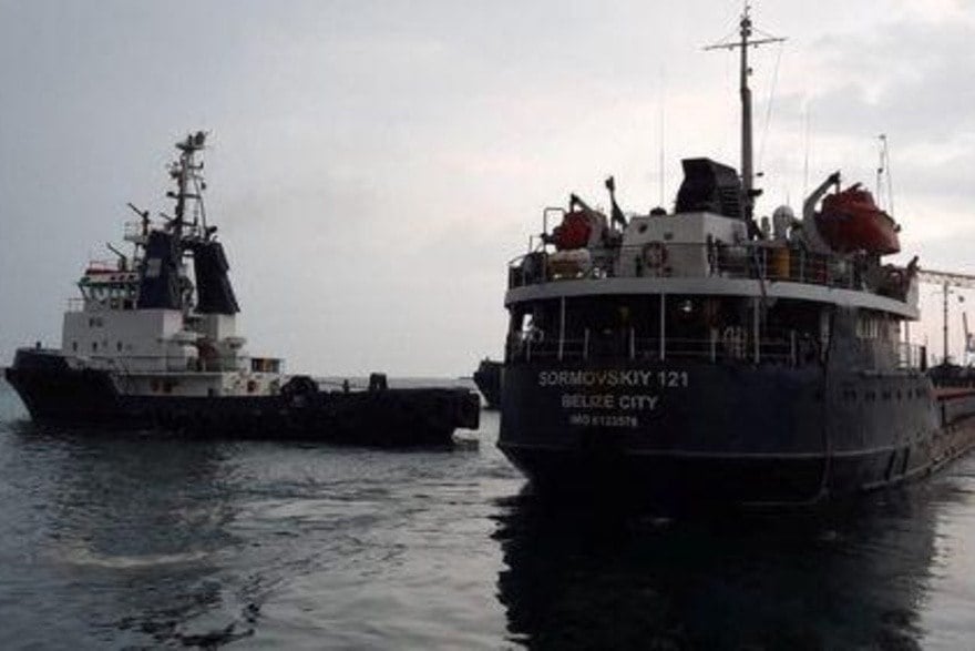 The Belize-flagged general cargo ship Sormovskiy 121 is seen at the sea port in Chornomorsk after restarting grain export, Ukraine August 12, 2022.