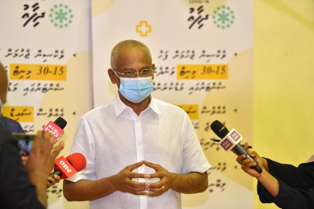 President Ibrahim Mohamed Solih speaking to the press during the inauguration of Covid-19 vaccination campaign.
