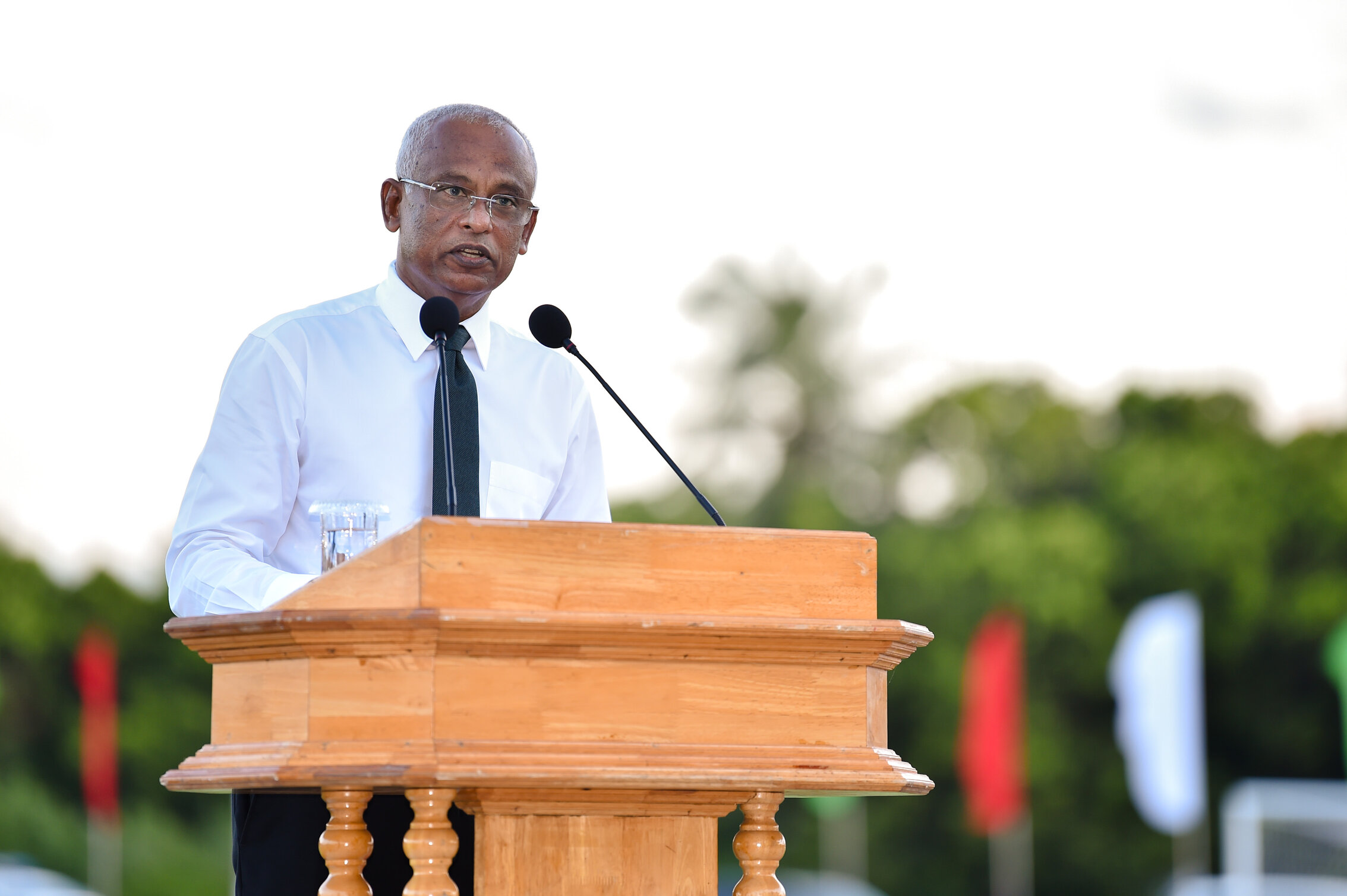 President Ibrahim Mohamed Solih speaking at Laamu Gan. Photo: President's Office.