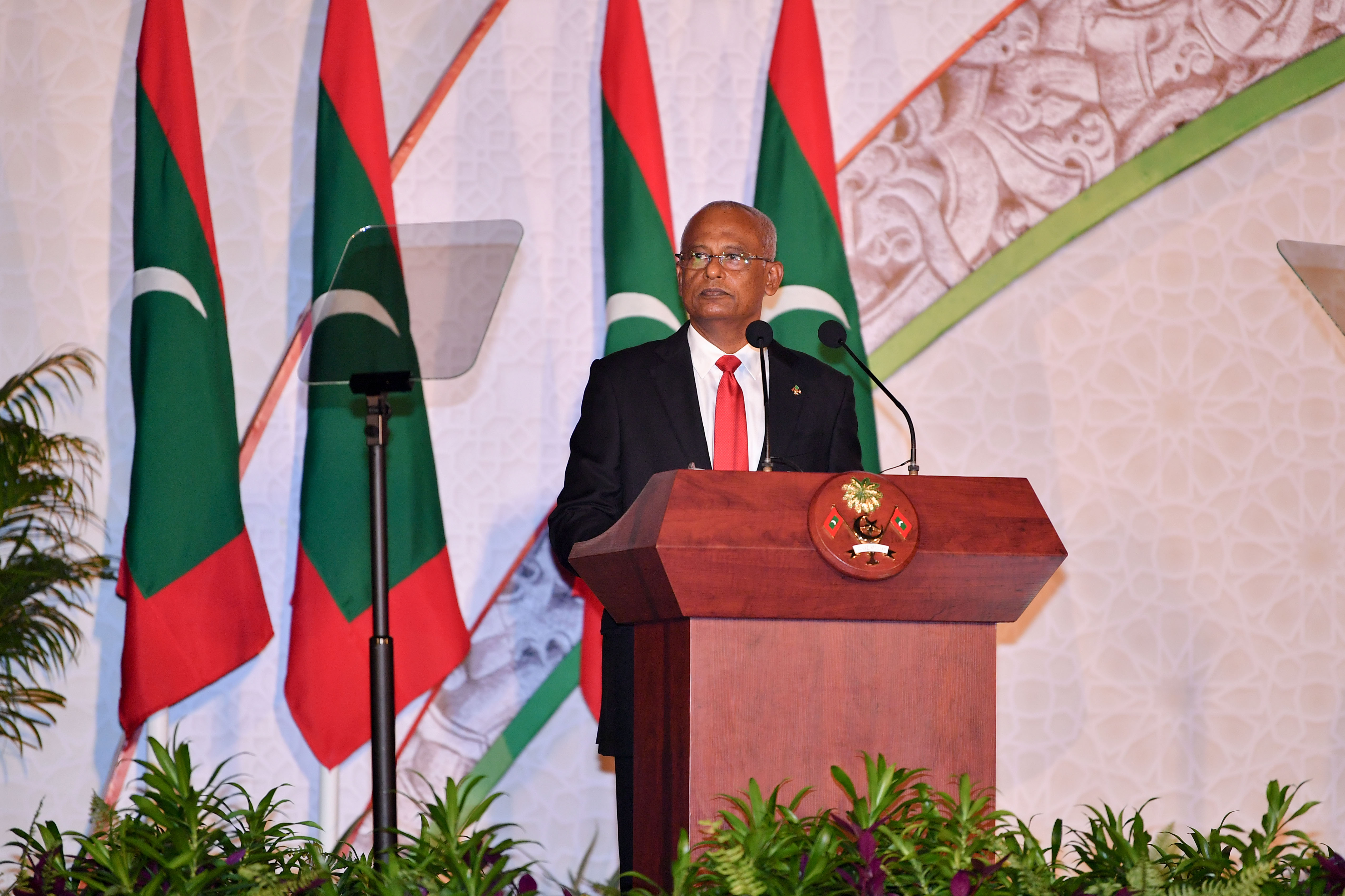 President Ibrahim Mohamed Solih speaking at the ceremony held to present the National Awards and to commemorate National Unity Day. Photo: President's Office.