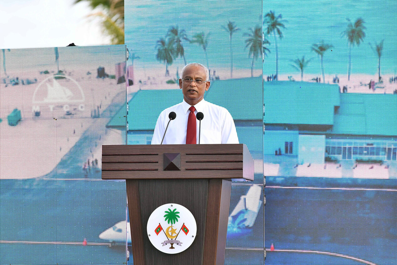 President Ibrahim Mohamed Solih speaking at the Hoarafushi Airport inauguration ceremony. Photo: President's Office.