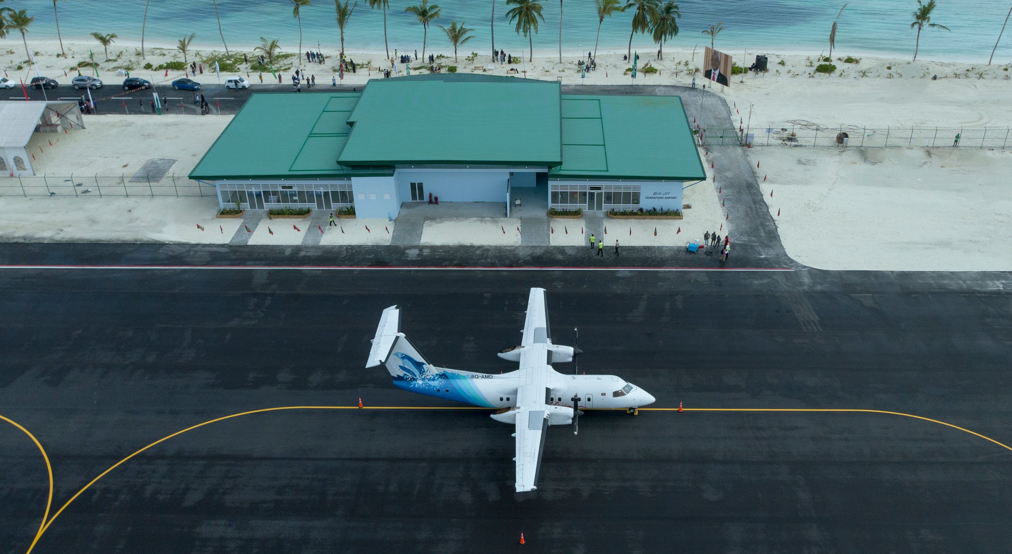 The first test flight successfully landed at the newly developed Hoarafushi Airport. Photo: MTCC