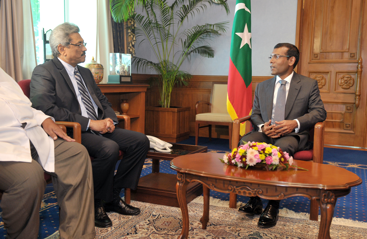 (Right to Left) Former President and current Speaker of the Parliament Mr. Mohamed Nasheed and Sri Lankan President Gotabaya Rajapaksa.