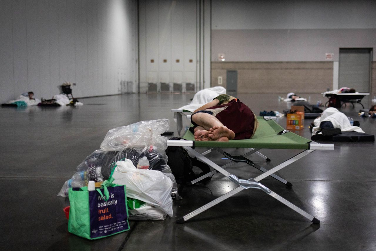 Residents at a cooling center during a heatwave in Portland, Oregon