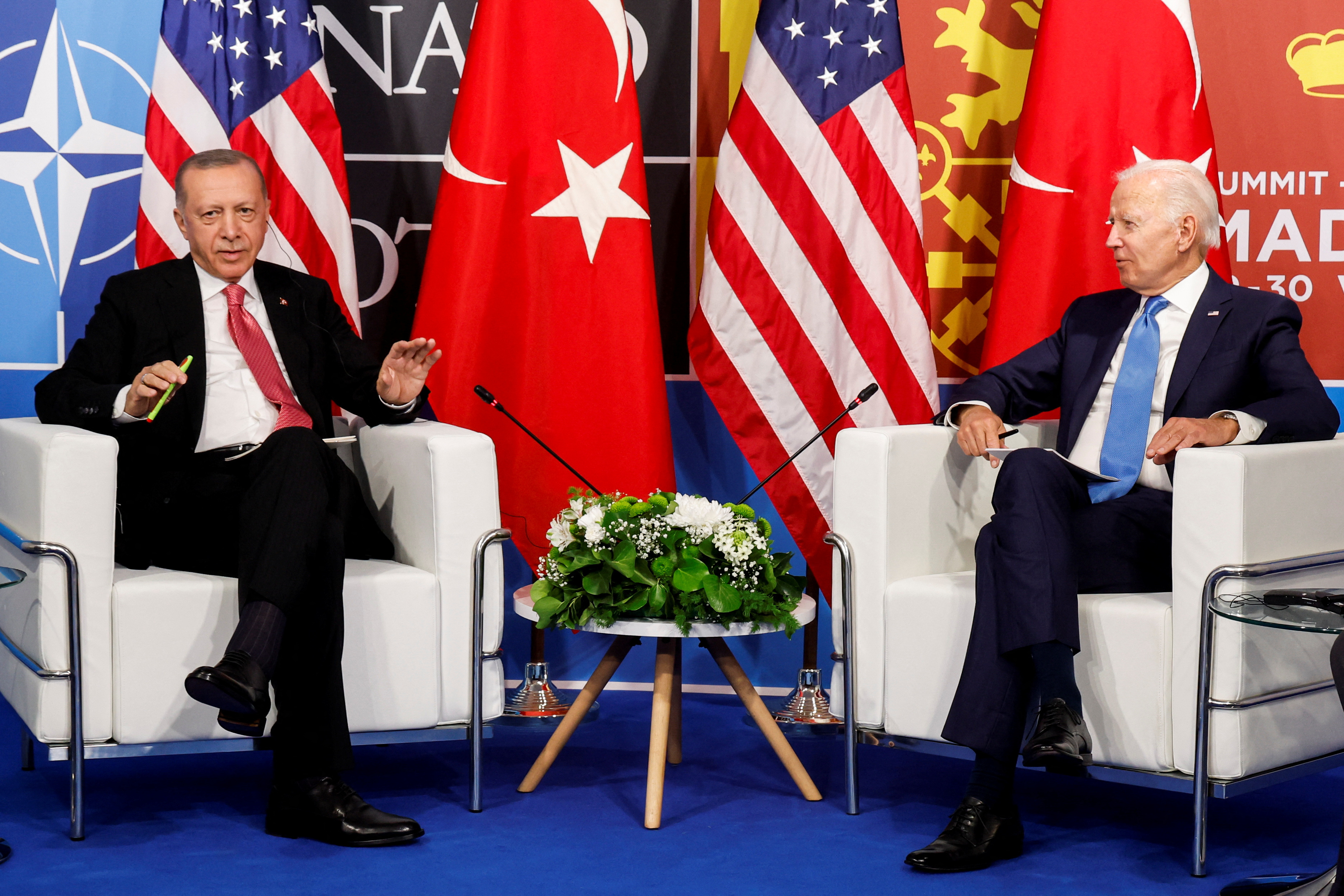 U.S. President Joe Biden meeting with Turkish President Recep Tayyip Erdogan during the NATO summit in Madrid, Spain June 29, 2022. Photo: REUTERS